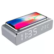 IRIS DC-120-S-Qi 15W Qi bežični punjač s prikazom temperature i alarmnom funkcijom, srebrni digitalni sat IRIS DC-120-S-QI