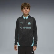 PUMA Olympique de Marseille Training Quarter-Zip Top Youth, Clothing, Black/Aqua, 5-6Y