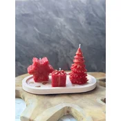 Aberto Design Set Božicnih sveca na tacni Christmas 5, 3 komada, Crveno-beli