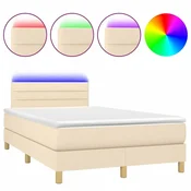 Vidaxl Box spring postelja z vzmetnico LED krem 120x190 cm blago