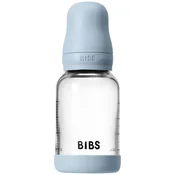 BIBS - Otroška steklena steklenička 120 ml, silikon - Baby Blue (počasni pretok)
