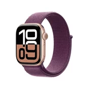Apple Watch Series 10: GPS + Cellular, 42 mm, ohišje iz aluminija v rožnato zlati barvi, pašček Sport Loop v barvi slive
