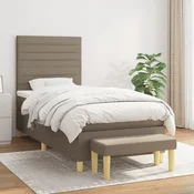 Greatstore Box spring postelja z vzmetnico taupe 90x200 cm blago