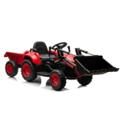 Baterijski traktor z žlico in prikolico rdeča