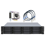QNAP 12-bay 2U rackmount SATA JBOD expansion unit, redundant PSU, with a QXP-1600eS PCIe SATA host card and 3 SFF-8088 to SFF-8644 SAS/SATA 6Gb/s external kabels. (TL-R1200S-RP)