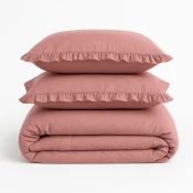 Rožnata enojna posteljnina iz renforce bombaža 140x200 cm Ruffle Striped – Mila Home Luxury