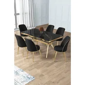 Hanah Home trpezarijski set Prah, sto i 6 stolica, ploca u dekoru Sonata, zlatne noge, crna tkanina Babyface