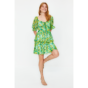Trendyol Green Floral Skirt Flounce Skater/Waist Opening Chiffon Mini Lined Woven Dress