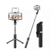 Selfie stick Techsuit Q03 z Bluetooth daljincem, stabilnim stojalom in 360° rotacijo, 74cm - črn