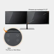 VonHaus Dvostruki Stolni Nosac za Monitore – Staklena Podloga – Za Ekrane do 27 – Podesiva Visina i Nagib