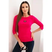 Kesi Womens ribbed blouse with 3/4 sleeves and decorative patch fuchsia