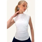 Trend Alacati Stili Ženska bluza bez rukava Alc-X13452, Okrugli izrez, Bela