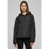 Womens Oversized Diamond Quilted Hooded Jacket Black