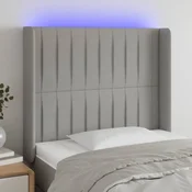 Vidaxl vidaXL Vzglavje postelje z LED svetlo sivo 93x16x118/128 cm blago