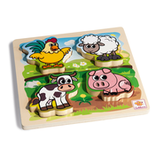 Lesene puzzle Feel-Puzzle with Fabric Eichhorn 5 delov živalce s tekstilnimi deli od 12 mes