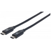 Manhattan SuperSpeed+ USB-C na USB-C kabel, muški na muški, USB 3.1 Gen 2, 1 m, crni