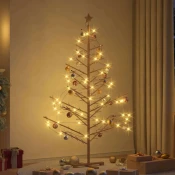 Vidaxl Leseno božično drevo z stojalom Rjava 180 cm Trdna borovina
