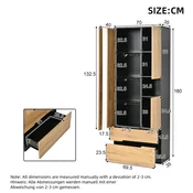 SONNENH Vitrina, 70 x 35 x 180 cm, MDF, naravna, led osvetlitev, predali za shranjevanje, za urejeno shranjevanje