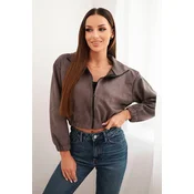 Suede zip-up sweatshirt in grey color