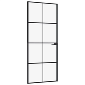 Sobna vrata crna 83 x 201,5 cm kaljeno staklo i aluminij tanka