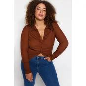 Trendyol Curve Brown Fitted Gathered Knitted Shirt