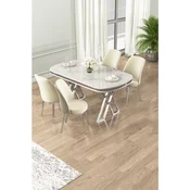 Hanah Home trpezarijski set Lai, sto i 4 stolice, ploca u dekoru belog mermera, hromirane noge, krem tkanina Babyface