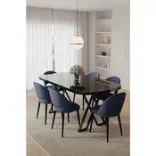 Hanah Home trpezarijski set Arvon, sto i 6 stolica, ploca u dekoru crnog mermera, antracit tkanina Babyface