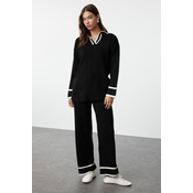 Trendyol Black Ecru Piping Knitwear Sweater Trousers Bottom-Top Set