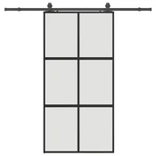 shumee vidaXL Drsna vrata z opremo črna 102,5x205 cm kaljeno steklo