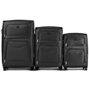 WINGS 6802 set 3 kofera 2 kotačića L, M, S crni
