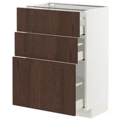 METOD / MAXIMERA Podni element s 3 fioke, bela/Sinarp smeda, 60x37 cm