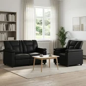 vidaXL Kavčna garnitura 2 pcs Črna Umetno usnje