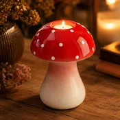 Dekorativni svečnik 20 cm čajna svečka Champignon rdeča - dekorativna goba z belimi pikami