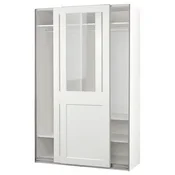 PAX/GRIMO Garderobna omara z drsnimi vrati, bela/prozorno steklo bela, 150x66x236 cm