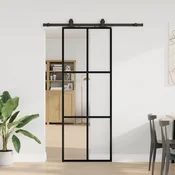 shumee vidaXL Drsna vrata z opremo črna 76x205 cm ESG steklo
