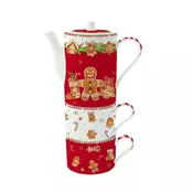 Set of teapot and 2 mugs, porcelain, Fancy Gingerbread - Nuova R2S