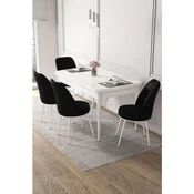 Hanah Home trpezarijski set Kor, sto na razvlacenje i 4 stolice, bela ploca, crna tkanina Jerry