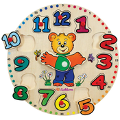 Lesene didaktične puzzle hodiny Teaching Clock Eichhorn 12 številk za vstavljanje od 24 mes