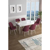 Hanah Home Set Trpezarijski sto i 6 stolica Han, Bordo-beli