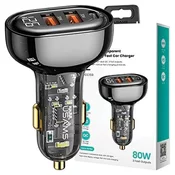 USAMS USAMS AVTOPOLNILEC 2XUSB 1XUSB-C 80W FAST CHARGE ČRN, (22007303)