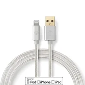 Nedis Lightning kabel USB 2 0 Apple Lightning 8 polni USB A moški 480 Mbps Pozlačeno 1 00 m Okrogla Pleten najlon Aluminij Škatla s pokritim oknom