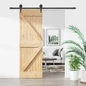 vidaXL Klizna vrata Prirodna i crna 70 x 210 cm Čvrsta borovina