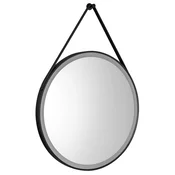 STAGO Okroglo LED-ogledalo dia. 60 cm, usnjen trak, senzor na dotik, možnost zatemnitve, črna mat - 60x45 cm - Aqualine - 24 - Aluminij - Obroč - 600 - 600 - IP44 - 1778 - 24 - Illuminated mirrors;Framed mirrors - 14