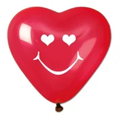Balon, 40 cm, srce, smešek, rdeč, 10 kosov