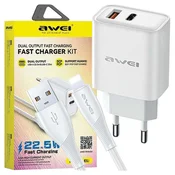 Awei AWEI PD81L-EU 22,5 W STENSKI POLNILEC Z USB KABLOM ZA LIGHTNING WHITE, (21968161)