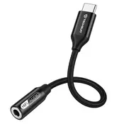 USB-C v AUX 3.5mm audio kabel Techsuit FuseXound AC13 Hi-Fi kakovost, DAC čip, 3A, 48kHz, 0.1m - črn