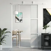 Vidaxl Drsna vrata bela 90x205 cm kaljeno steklo in aluminij