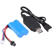 LiPo baterija 1500mAh 7.4V 2S z USB kablom za polnjenje | Združljiva z RC igračami U12A, S033G, Q1, H101 | SM-2P konektor | Dolga avtonomija | Modra | 67x19x37 mm – 96 g