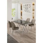 Hanah Home Set Trpezarijski sto i 4 stolice, Bež-crni