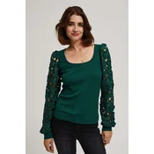 Marisse Emerald Blouse With Lace Sleeves